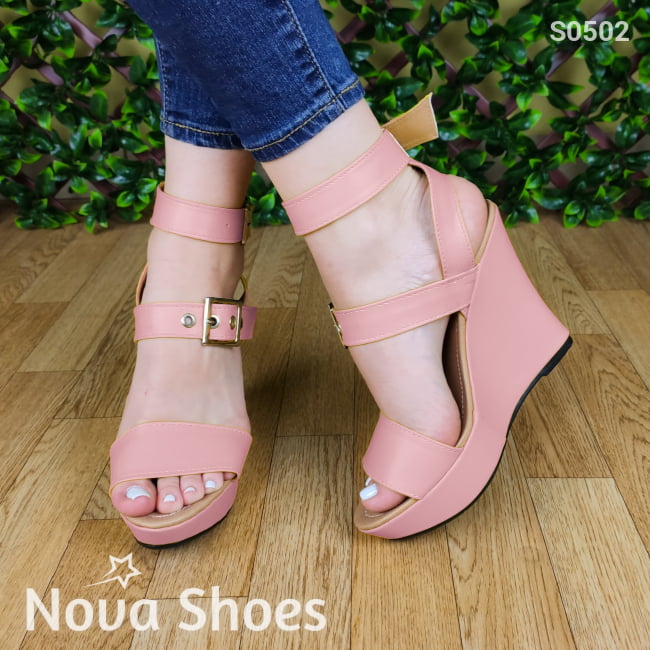 Plataforma Super Coqueta Con 3 Fajas Sexys Rosado / 35 Normal Zapatos Altos