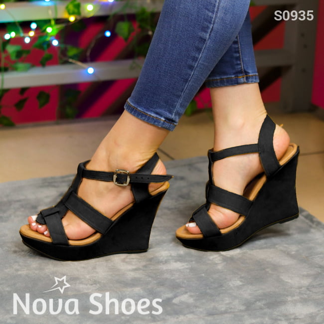 Plataformas De Gamuza Para Uso Versatil La Mujer Moderna Negro / 35 Normal Zapatos Altos
