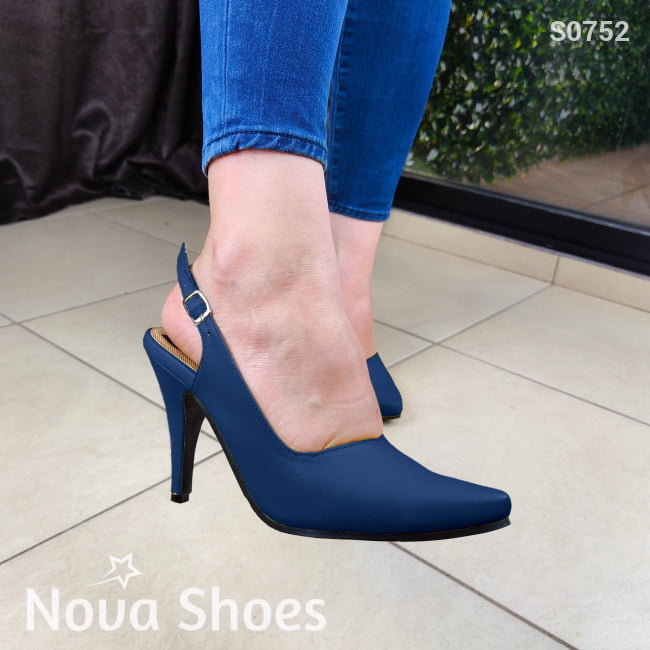 Refinado Y Delicadito Zapato De Tacon Delgado. Muy Elegante Azul / 35 Normal Zapatos Medianos