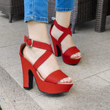 Zapato Con Fajas Traseras Cruzadas Gruesas Rojo / 35 Normal Zapatos Altos