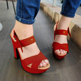 Zapato Diseñado Con Tiras Gruesas Rojo / 35 Normal Zapatos Altos