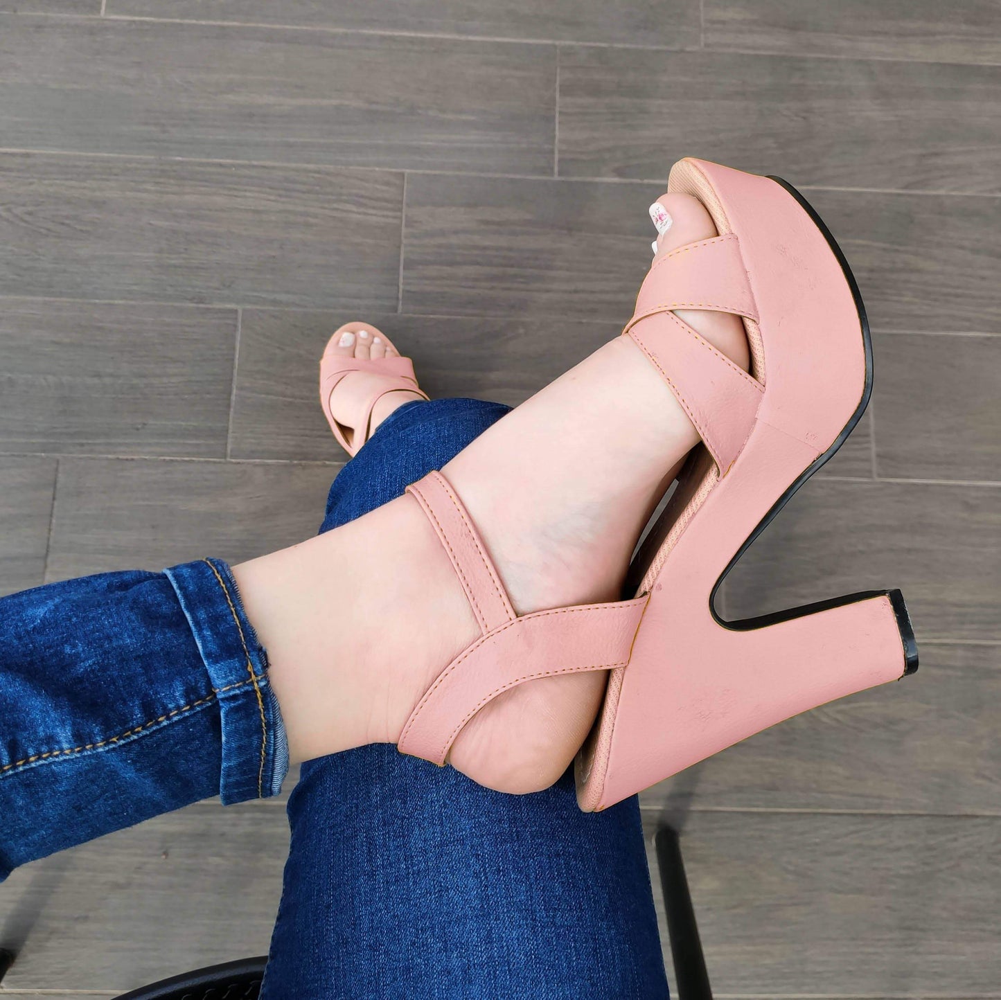 Delicado Zapato Diseño De Tiras Delgadas Cruzadas Rosado / 35 Normal Zapatos Altos