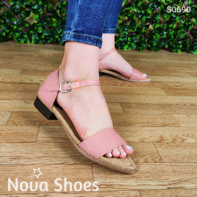 Sandalia Abierta Construida Con Un Taconcito Pequeño Rosado / 35 Normal Zapatos Bajitos