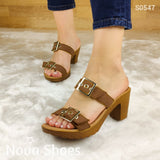 Sandalia Ajustable De Gamuza Con Suela Tacon Color Cafe Cafe / 35 Normal Zapatos Medianos