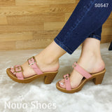 Sandalia Ajustable De Gamuza Con Suela Tacon Color Cafe Rosado / 35 Normal Zapatos Medianos