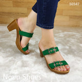Sandalia Ajustable De Gamuza Con Suela Tacon Color Cafe Verde / 35 Normal Zapatos Medianos