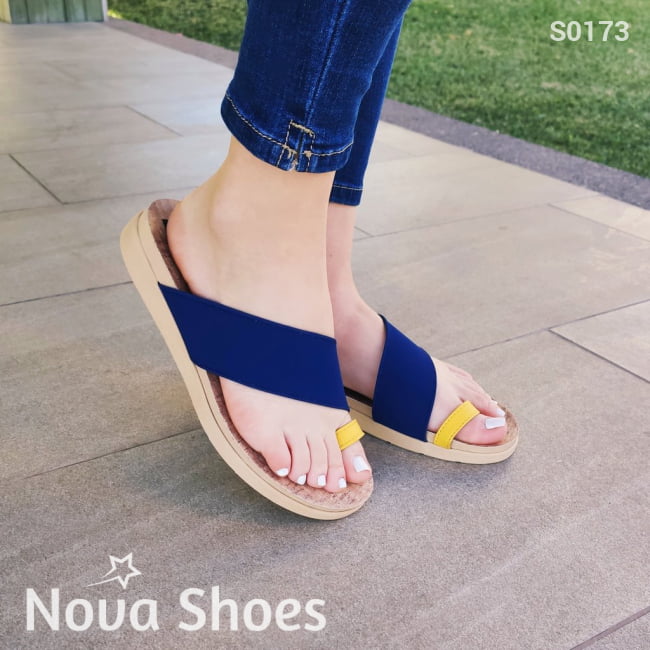 Sandalia Azul Combinada Amarillo / 35 Normal Zapatos Medianos
