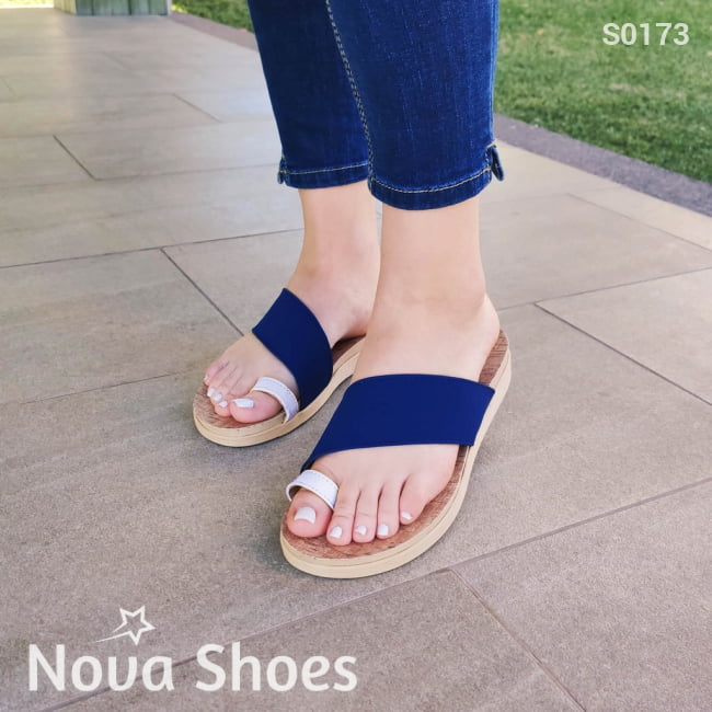 Sandalia Azul Combinada Blanco / 35 Normal Zapatos Medianos