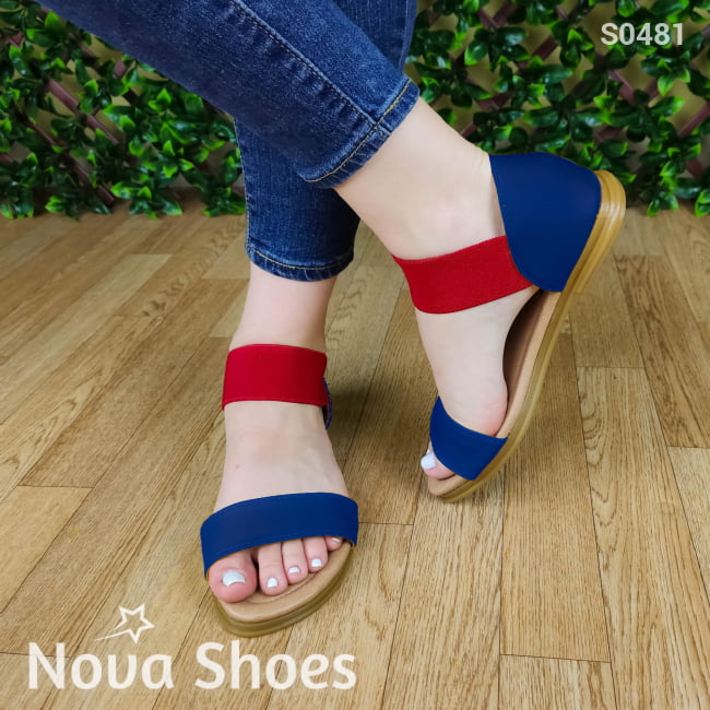 Sandalia Bajita Combinada En Dos Colores Azul / 35 Normal Zapatos Bajitos