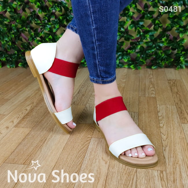 Sandalia Bajita Combinada En Dos Colores Blanco / 35 Normal Zapatos Bajitos