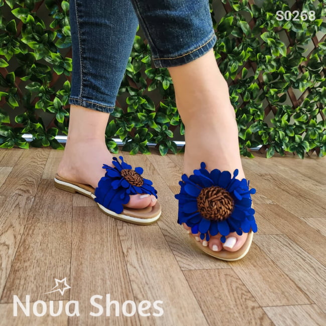 Sandalia Bajita Decorada Con Una Flor Azul / 35 Normal Zapatos Bajitos