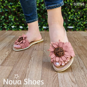 Sandalia Bajita Decorada Con Una Flor Rosado / 35 Normal Zapatos Bajitos