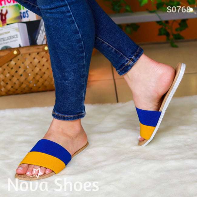 Sandalia Combinada Azul Con Naranja Zapatos Bajitos