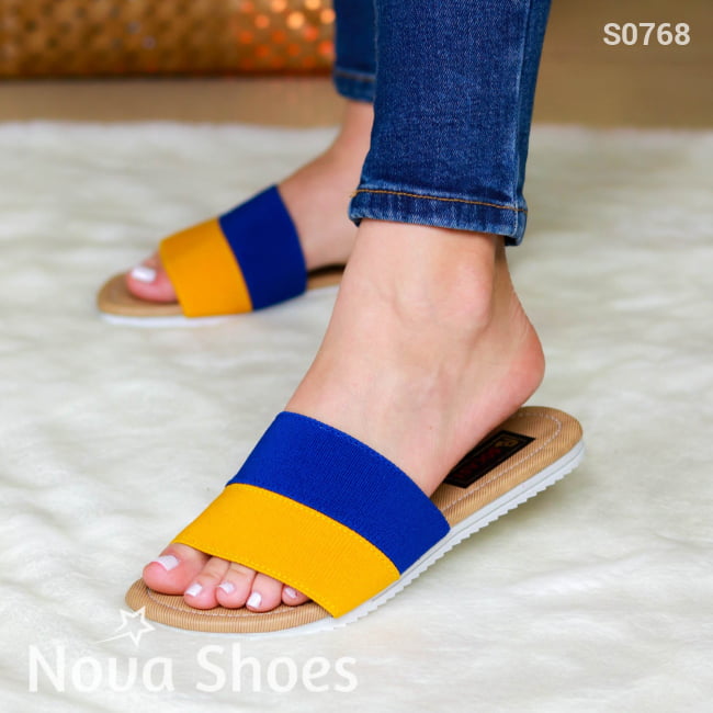 Sandalia Combinada Azul Con Naranja Zapatos Bajitos