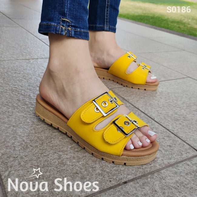 Sandalia Con Dos Hebillas Ajustable Amarillo / 34 Normal Zapatos Medianos