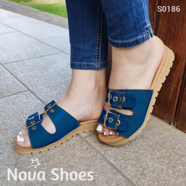 Sandalia Con Dos Hebillas Ajustable Azul / 34 Normal Zapatos Medianos