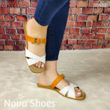 Sandalia Con Fajas Blancas Y Un Color Secundario Zapatos Bajitos