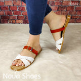 Sandalia Con Fajas Blancas Y Un Color Secundario Rojo / 35 Normal Zapatos Bajitos