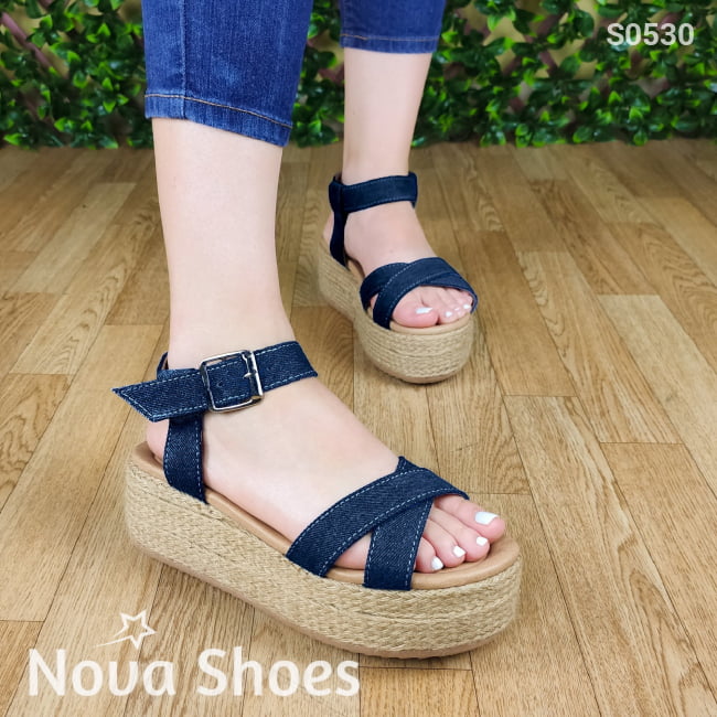 Sandalia Con Fajas Hechas De Tela Jean. Fáciles Combinar Cualquier Ropa Zapatos Medianos
