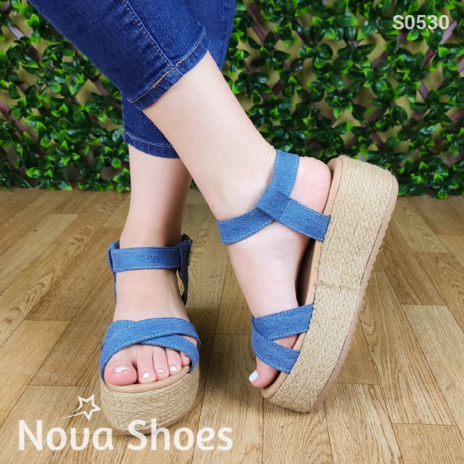 Sandalia Con Fajas Hechas De Tela Jean. Fáciles Combinar Cualquier Ropa Zapatos Medianos