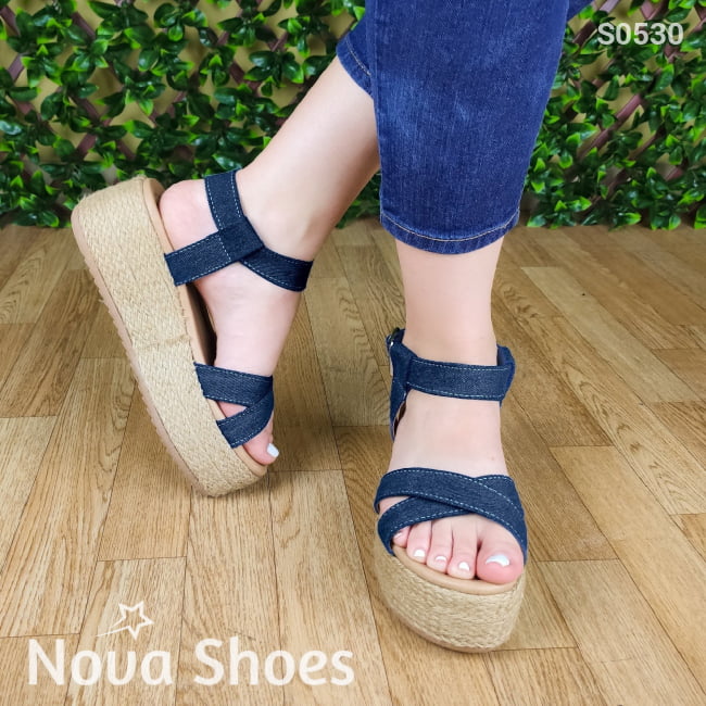 Sandalia Con Fajas Hechas De Tela Jean. Fáciles Combinar Cualquier Ropa Zapatos Medianos