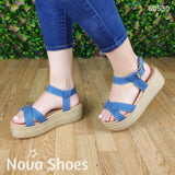 Sandalia Con Fajas Hechas De Tela Jean. Fáciles Combinar Cualquier Ropa Zapatos Medianos