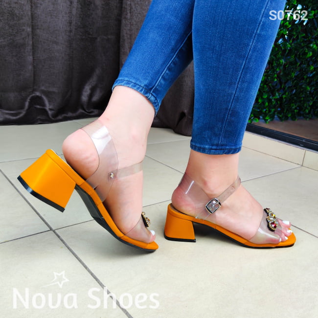 Sandalia Con Fajas Transparentes Y Piedrecillas De Colores Zapatos Medianos