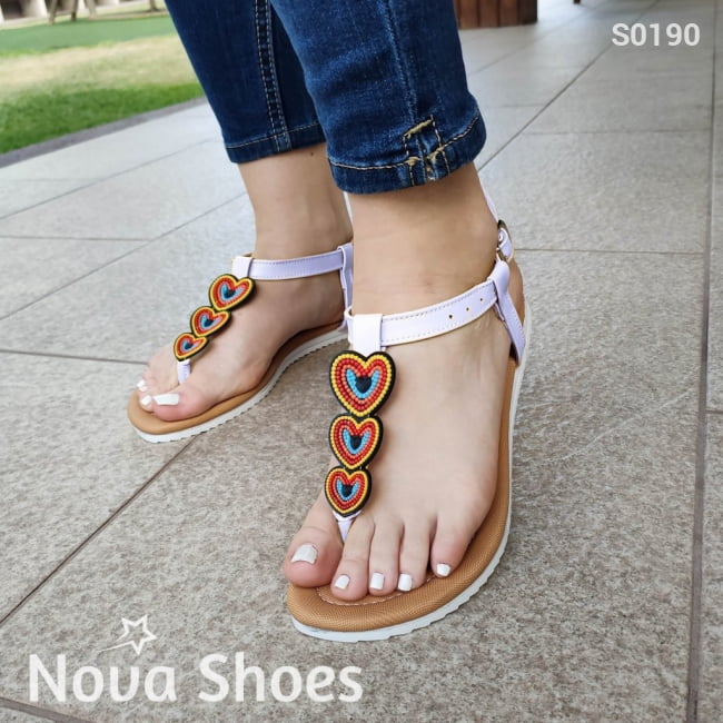 Sandalia Con Forma De Corazon Blanco / 35 Normal Zapatos Bajitos