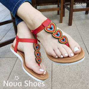 Sandalia Con Forma De Corazon Rojo / 35 Normal Zapatos Bajitos