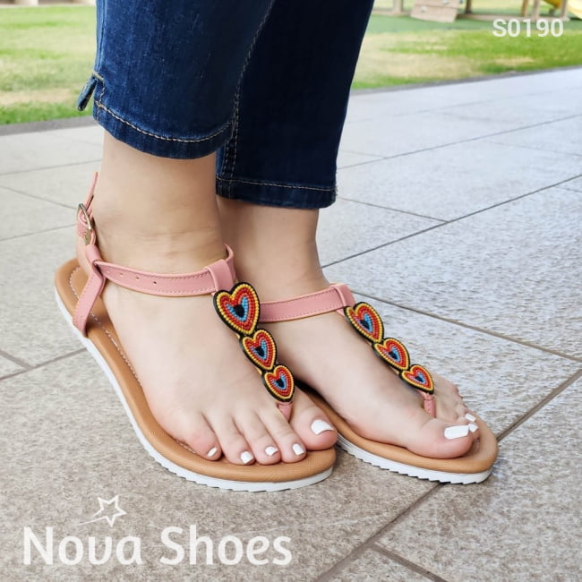 Sandalia Con Forma De Corazon Rosado / 35 Normal Zapatos Bajitos