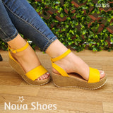 Sandalia Con Plataforma Forrada Fajas Hecha De Cuerina Gargantilla Amarillo / 34 Normal Zapatos