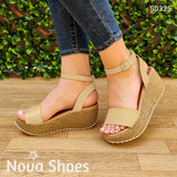 Sandalia Con Plataforma Forrada Fajas Hecha De Cuerina Gargantilla Beige / 34 Normal Zapatos