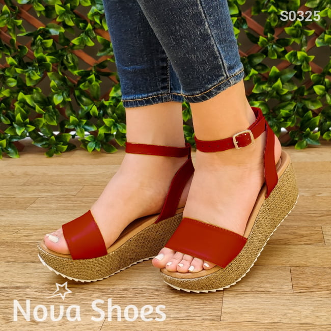 Sandalia Con Plataforma Forrada Fajas Hecha De Cuerina Gargantilla Rojo / 34 Normal Zapatos Medianos