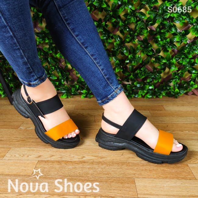 Sandalia Con Suela De Tenis Combinada En Dos Colores Anaranjado / 35 Normal Tenis