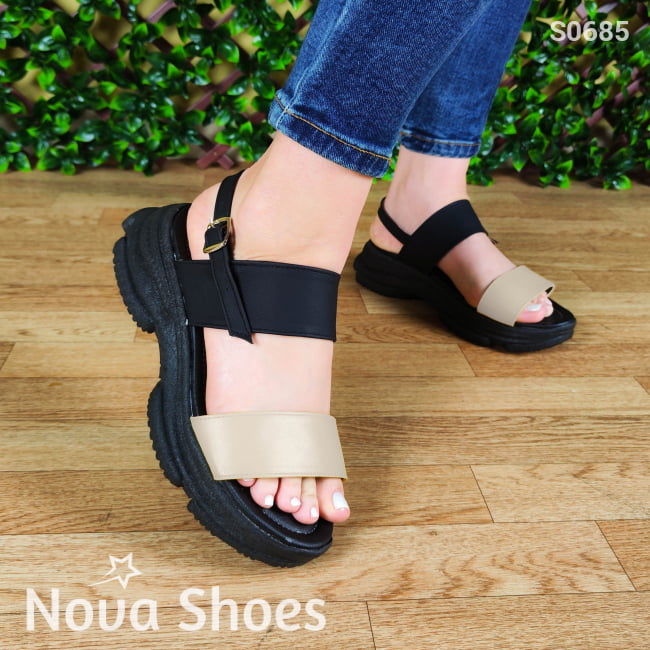 Sandalia Con Suela De Tenis Combinada En Dos Colores Beige / 35 Normal Tenis