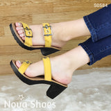 Sandalia De Correas Ajustables Con Suela Resina Negra Tacon Amarillo / 35 Normal Zapatos Medianos