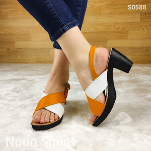 Sandalia De Fajas Cruzadas Colores. Suela Negra Anaranjado / 35 Normal Zapatos Medianos