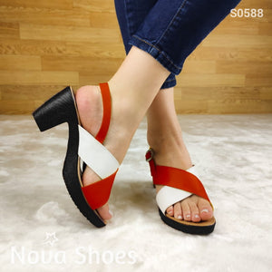 Sandalia De Fajas Cruzadas Colores. Suela Negra Rojo / 35 Normal Zapatos Medianos