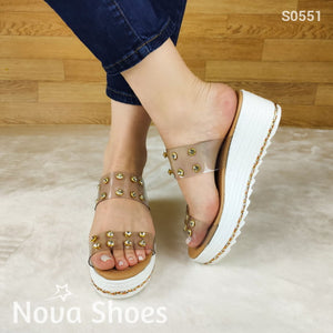 Sandalia De Plataforma Con Fajas Transparentes Y Suela Blanca Zapatos Medianos
