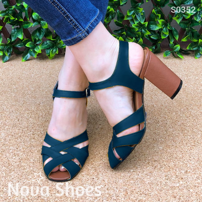 Sandalia De Tacon Color Cafe Azul / 35 Normal Zapatos Altos