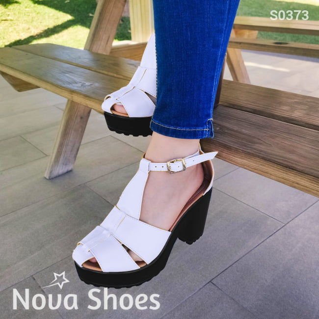 Sandalia De Tacón Cuadrada Estilo Moderno. Fáciles Usar Blanco / 35 Normal Zapatos Medianos