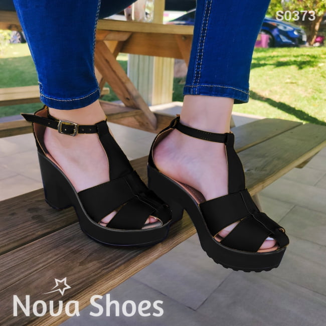 Sandalia De Tacón Cuadrada Estilo Moderno. Fáciles Usar Negro / 35 Normal Zapatos Medianos