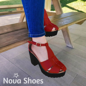 Sandalia De Tacón Cuadrada Estilo Moderno. Fáciles Usar Rojo / 35 Normal Zapatos Medianos