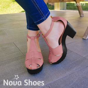 Sandalia De Tacón Cuadrada Estilo Moderno. Fáciles Usar Rosado / 35 Normal Zapatos Medianos