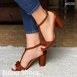 Sandalia De Tacon Cuadrado Unida Con Una Faja En Medio Cafe / 35 Normal Zapatos Medianos