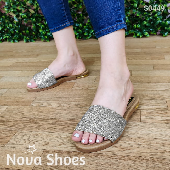 Sandalia Escarchada De Meter Estilo Bajito Cómodo Y Sencillo Zapatos Bajitos