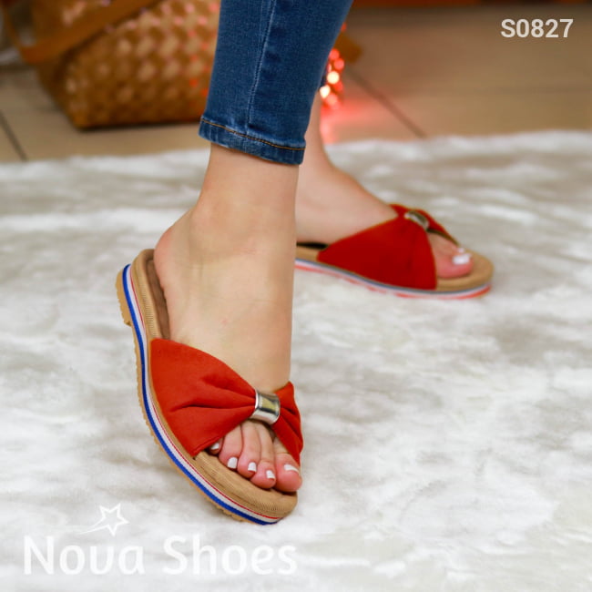 Copia De Sandalia Femenina Bajita Con 3 Fajas Combinadas Rojo / 35 Normal Zapatos Bajitos
