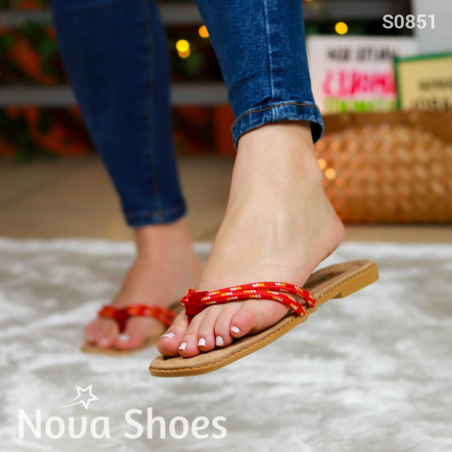 Sandalia Liviana Color Roja Diseño Relajado Y Sencillo Zapatos Bajitos