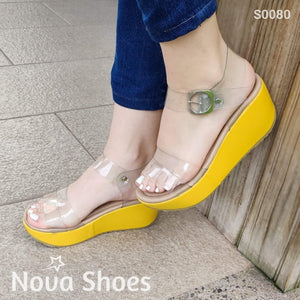 Sandalia Mediana Con Fajas Transparentes Amarillo / 34 Normal Zapatos Medianos