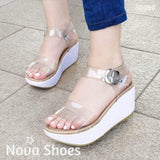 Sandalia Mediana Con Fajas Transparentes Blanco / 34 Normal Zapatos Medianos